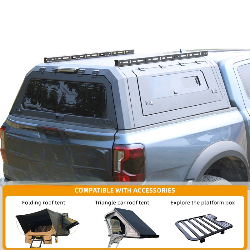 Car Accessories Roof Rack - Hochwertige Edelstahl-Hardtop-Pickup-Ladeflächenabdeckung mit Dachgepäckträger, Camping-Überdachung, passend