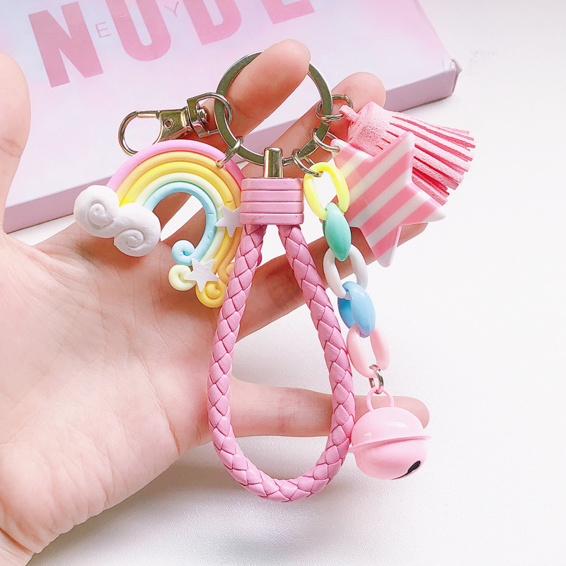 Car Accessories Wholesale - Silikon-Schlüsselanhänger für Frauen, niedliche Muschel-Regenbogen-Schlüsselanhänger, Charms,