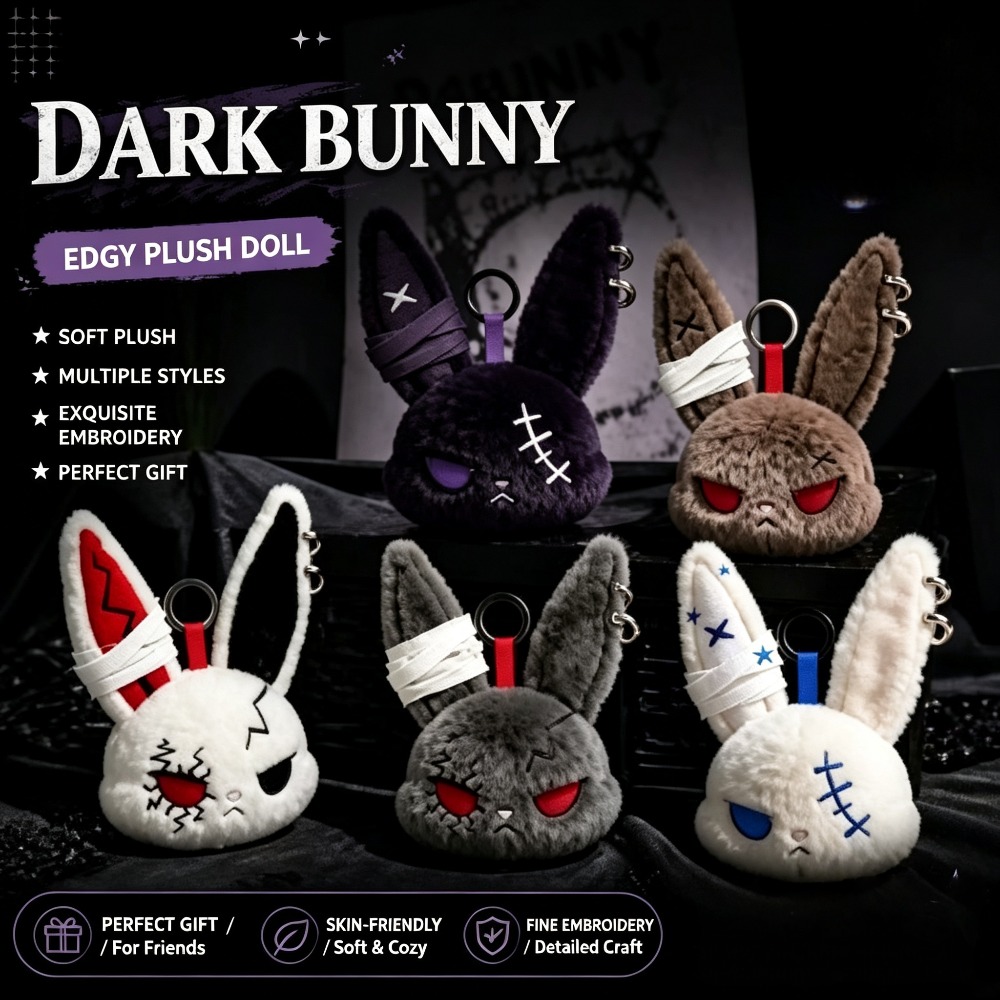 Car Accessories Xmas - Halloween Dunkler Gothic-Hasen-Plüsch-Schlüsselanhänger, Bandage-Hasen-Anhänger, Auto- und